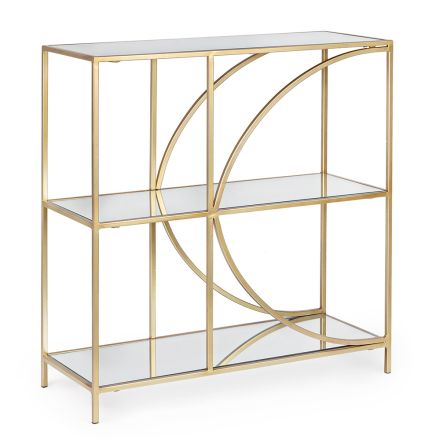 Lage stalen boekenkast en 3 glazen planken Elegant design - Noralea Viadurini