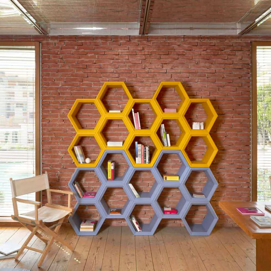 Slide Hexa gekleurde boekenwand in Italië Viadurini