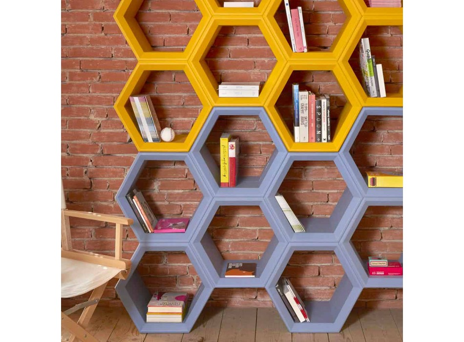 Slide Hexa gekleurde boekenwand in Italië Viadurini