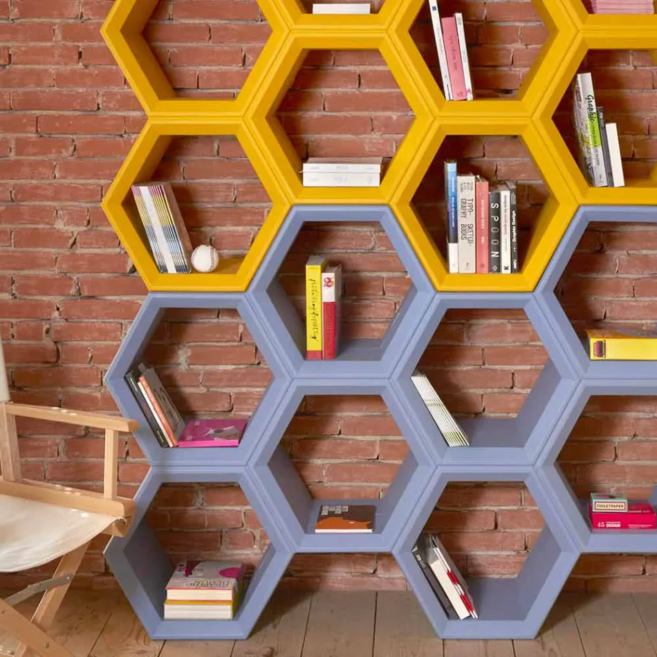 Slide Hexa gekleurde boekenwand in Italië Viadurini