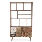 Woonkamer boekenkast in mangohout en Homemotion gerecyclede deuren - Auriel Viadurini