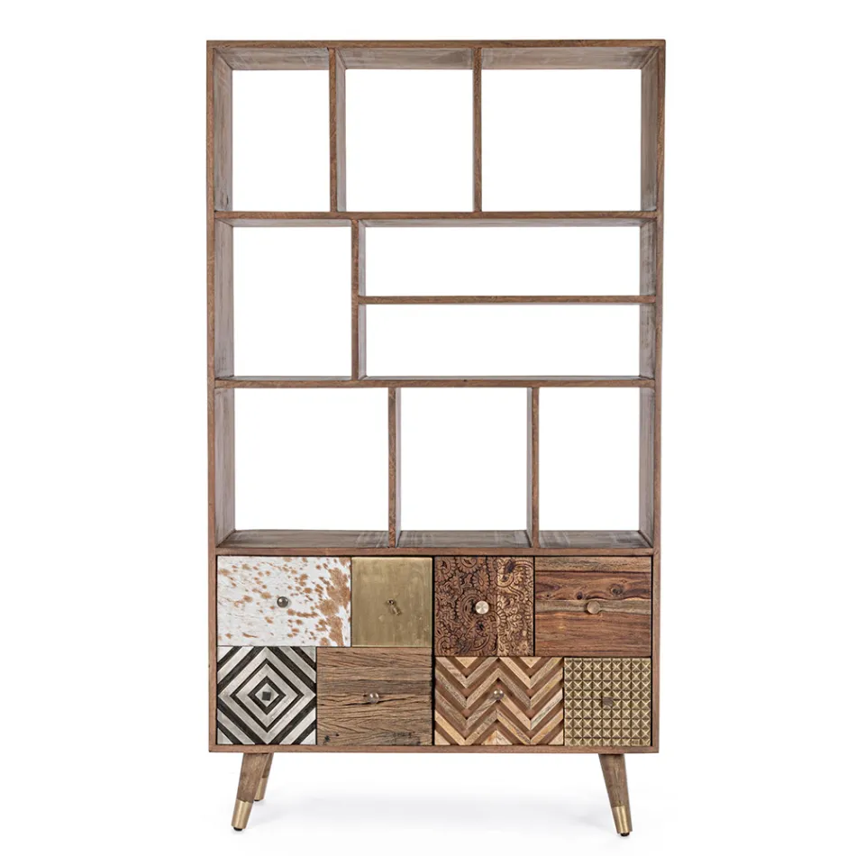 Woonkamer boekenkast in mangohout en Homemotion gerecyclede deuren - Auriel Viadurini