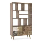 Woonkamer boekenkast in mangohout en Homemotion gerecyclede deuren - Auriel Viadurini