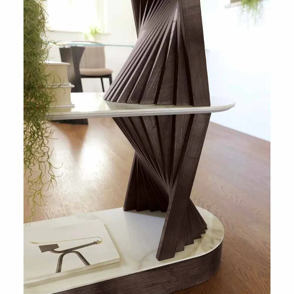 Design boekenplank in hout met steengoed bladen Made in Italy - Aspide Viadurini