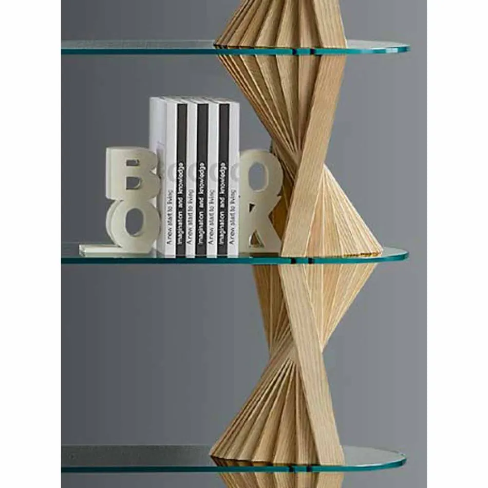 Design boekenkast in glas en essenhout Made in Italy - Aspide Viadurini