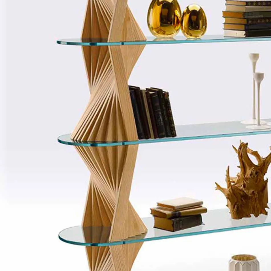 Design boekenkast in glas en essenhout Made in Italy - Aspide Viadurini