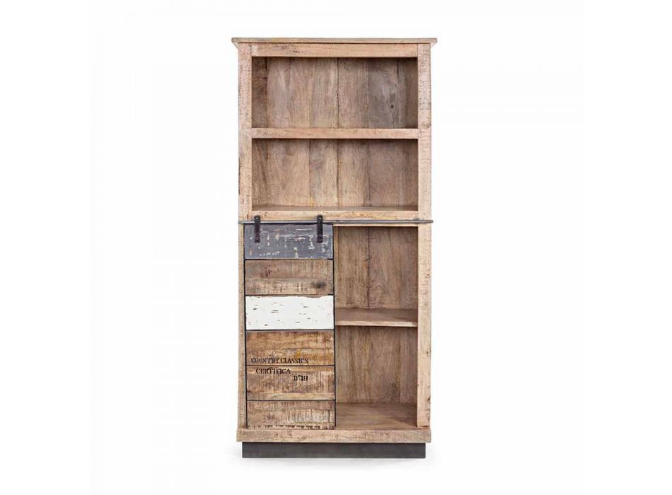Homemotion boekenkast in mangohout met stalen inzetstukken - Vidia Viadurini