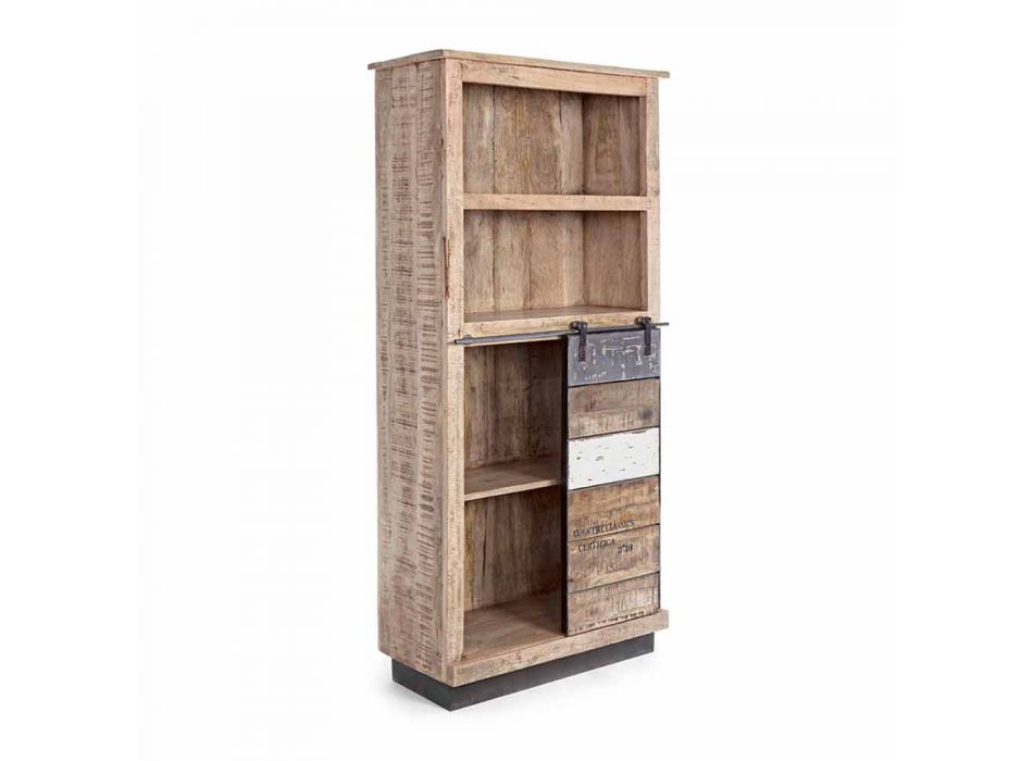 Homemotion boekenkast in mangohout met stalen inzetstukken - Vidia Viadurini