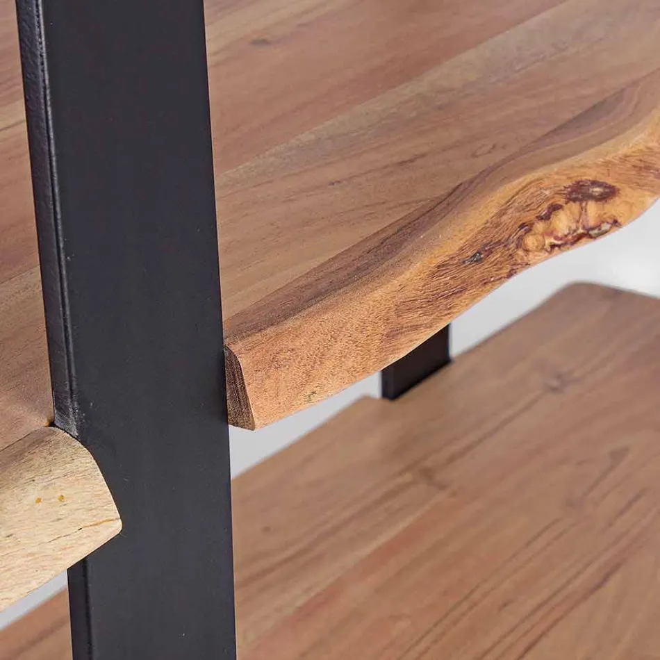 Homemotion Moderne boekenkast met stalen vloer en houten planken - Lanza Viadurini