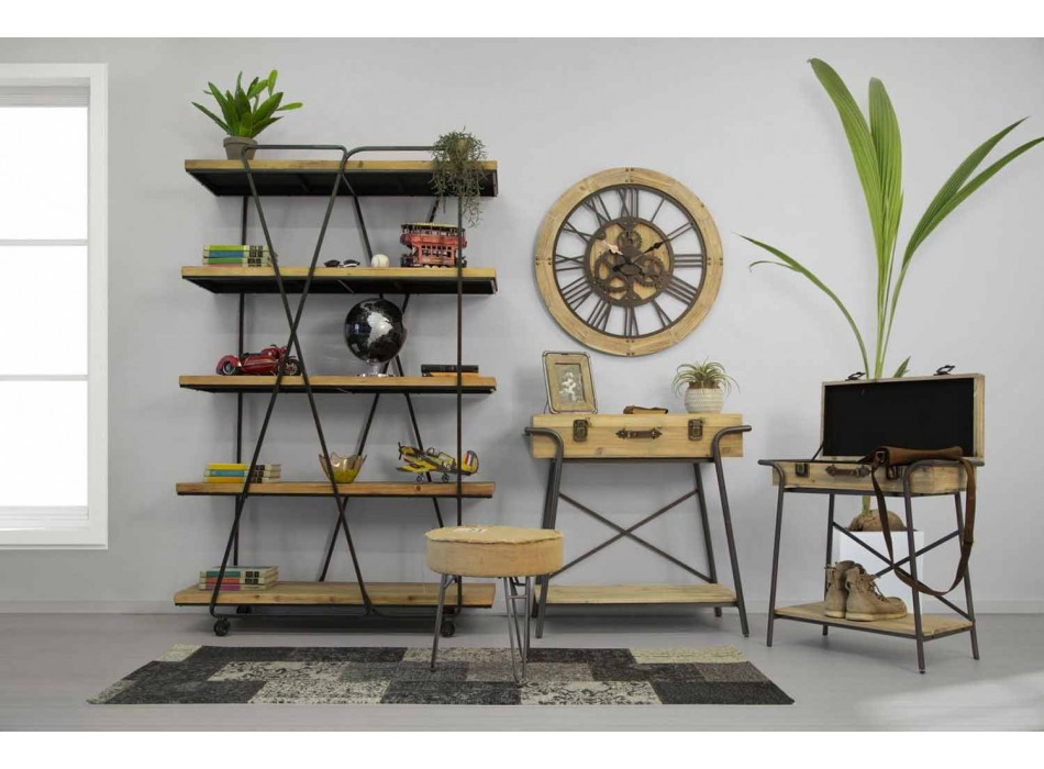 Moderne boekenkast in industriële stijl in hout en ijzer - Soline Viadurini