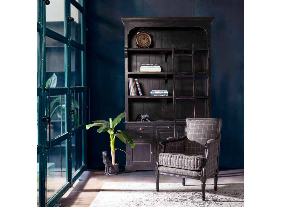 Klassiek design houten boekenkast met Homemotion decoratieve ladder - cederhout Viadurini