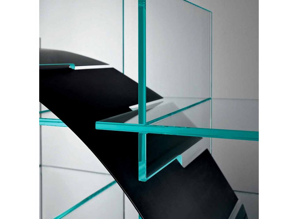 Vrijstaande cirkelvormige boekenkast in extra helder glas en geborsteld zwart - Marco Viadurini