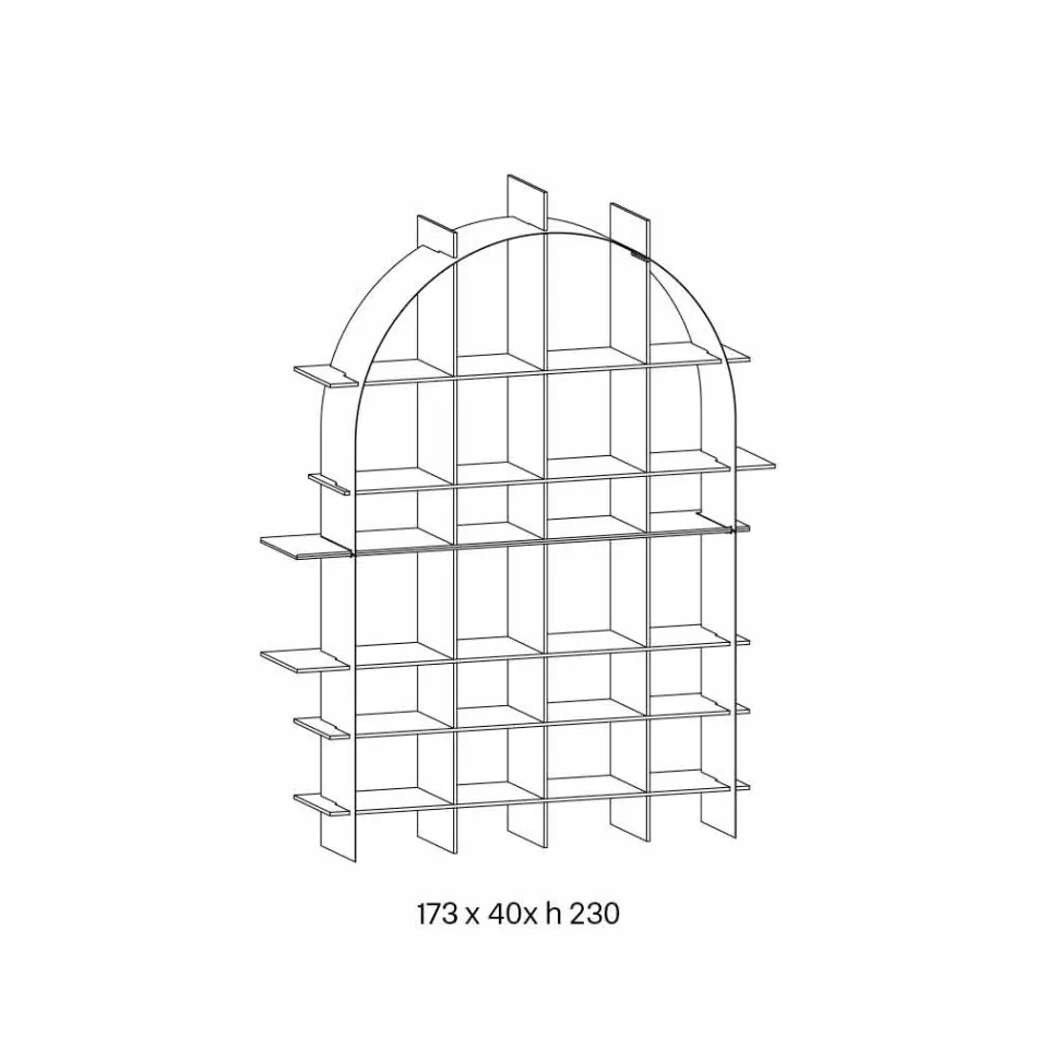 Vrijstaande gebogen boekenkast in rookglas en geborsteld brons ontwerp - Marco Viadurini