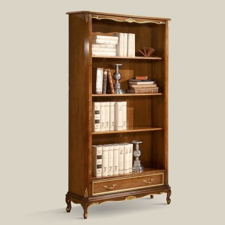 Klassieke stijl notenhouten boekenkast met lade Made in Italy - Ronald Viadurini