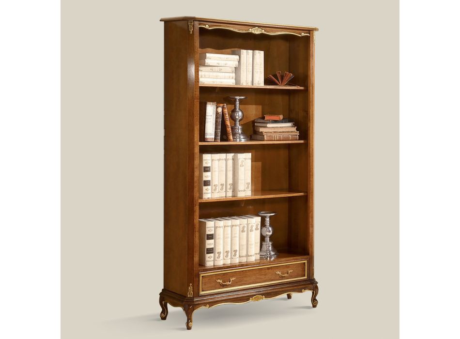 Klassieke stijl notenhouten boekenkast met lade Made in Italy - Ronald Viadurini