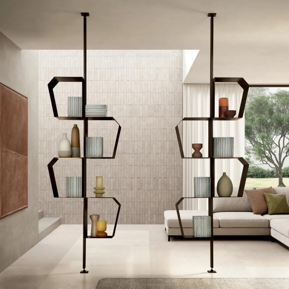 Gelakte metalen boekenkast met verstelbare poten, gemaakt in Italië - Fernanda Viadurini