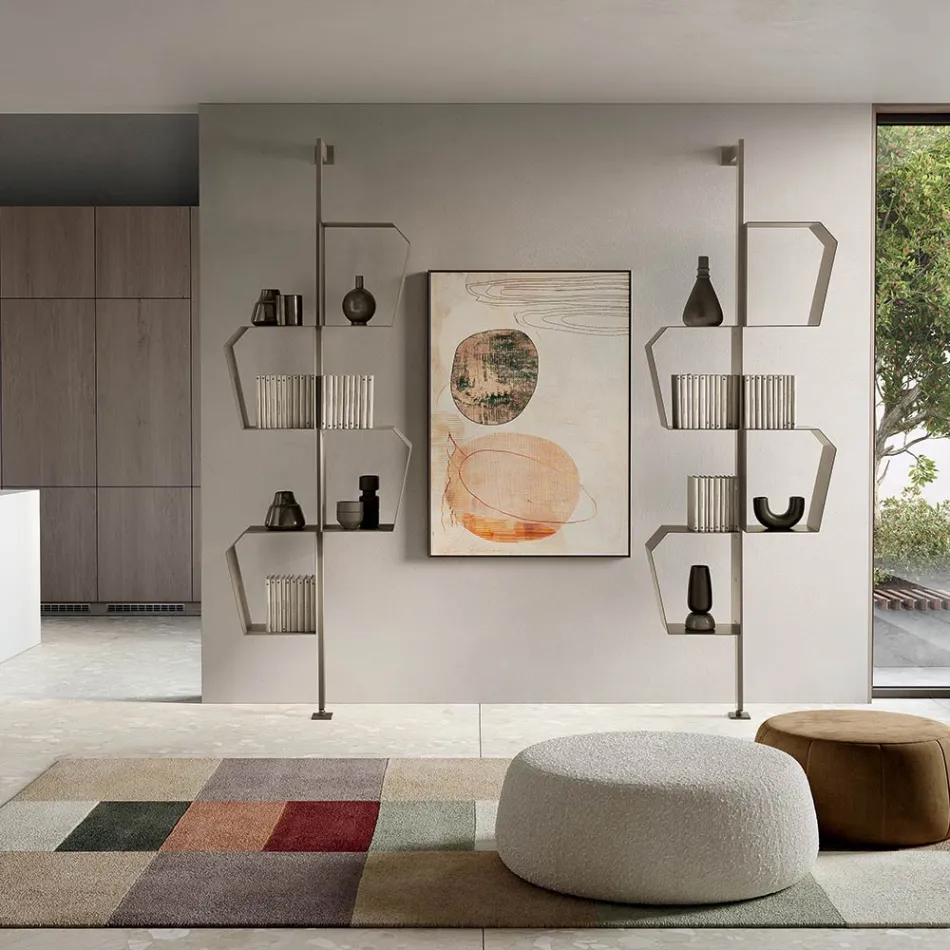 Gelakte metalen boekenkast met verstelbare poten, gemaakt in Italië - Fernanda Viadurini