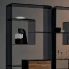 Boekenkast in gerookt glas met Canaletto walnoothouten lade Italiaans design - Linzy Viadurini