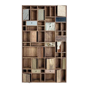 Boekenkast van mangohout en gerecyclede lades met Homemotion-decoraties - Auriel