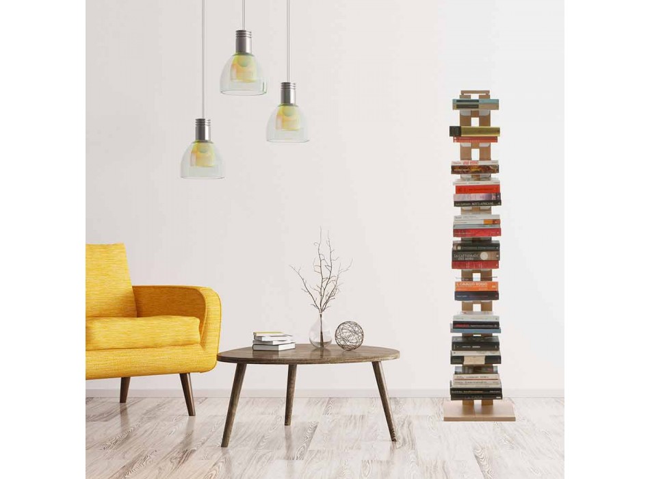 Moderne kolom boekenkast Zia Ortensia beukenhout gemaakt in Italië