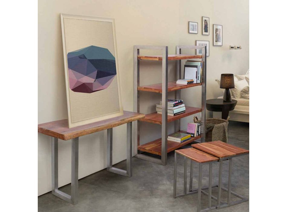 Moderne boekenkast met structuur in verchroomd staal en hout Homemotion - Lisotta Viadurini
