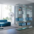 Dubbele boekenkast met extra helder glas in de woonkamer met of zonder lades - Linzy Viadurini