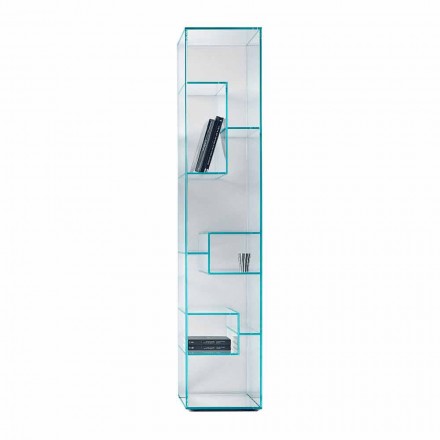 Boekenkast met enkele kolom in extra helder of gerookt glas voor woonkamer - Linzy Viadurini