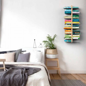 Moderne houten hangende boekenkast Zia Bice aan de muur gemonteerd in Italië