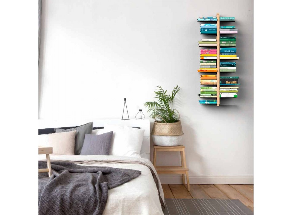 Moderne houten hangende boekenkast Zia Bice aan de muur gemonteerd in Italië