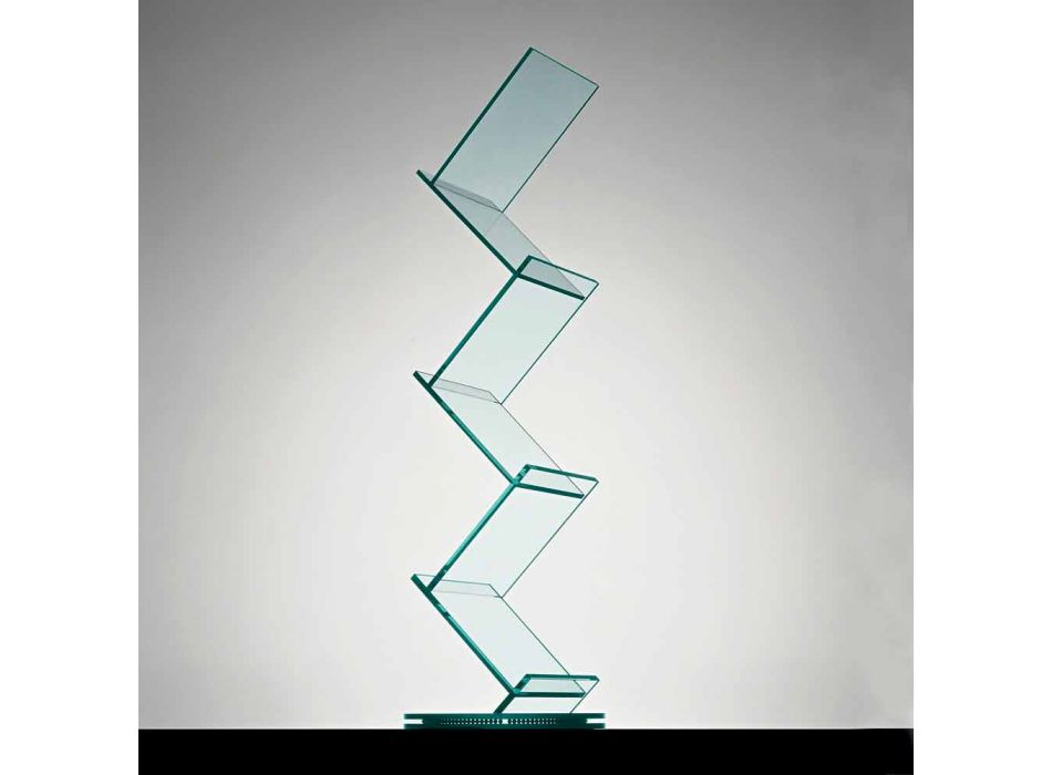 Verticale boekenkast in transparant glas voor vrijstaande woonkamer - Brugo Viadurini