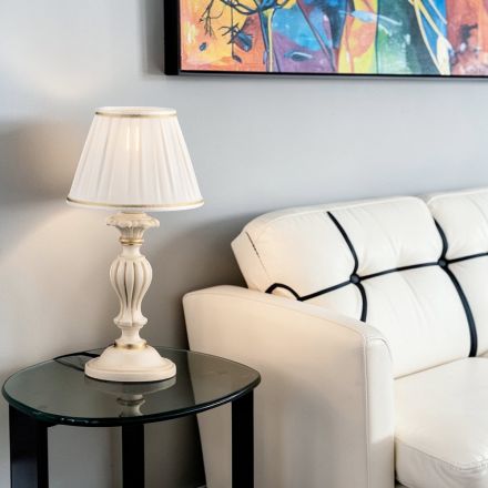 Houten lamp met lampenkap, gemaakt in Italië, verkrijgbaar in 2 verschillende maten - Florence Viadurini