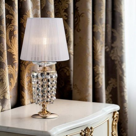 Verguld ijzeren tafellamp met lampenkap, gemaakt in Italië - Oostenrijk Viadurini