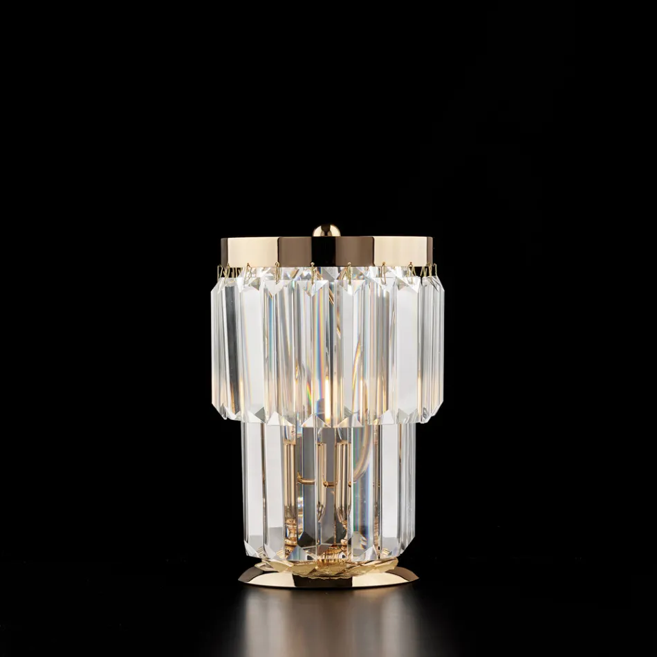 IJzeren en vergulde tafellamp met strass-steentjes, gemaakt in Italië, voor interieurdecoratie - Wenen Viadurini