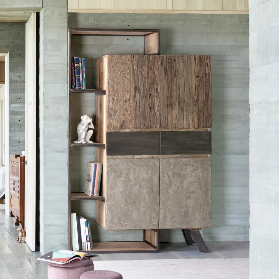 Dressoir 2 deuren 2 lades in mangohout en staal Homemotion - Signorino Viadurini