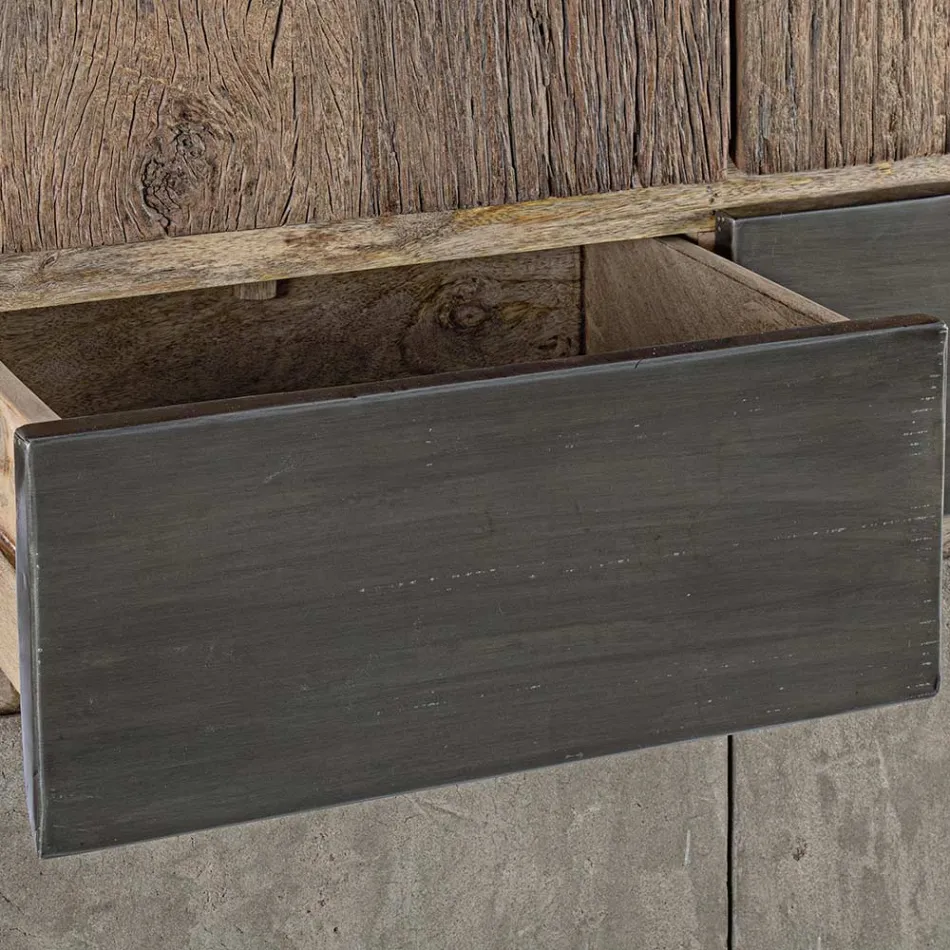 Dressoir 2 deuren 2 lades in mangohout en staal Homemotion - Signorino Viadurini