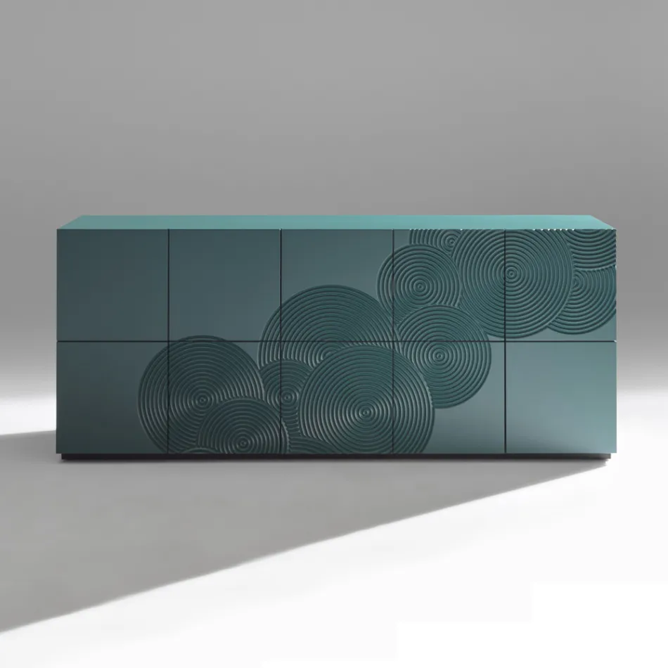 Dressoir met 5 deuren in gelakt MDF met handgegraveerde en afgewerkte decoratie - Krab Viadurini