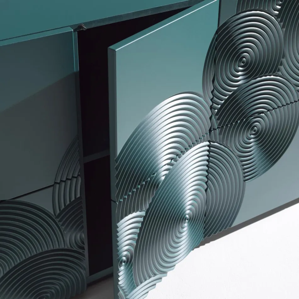 Dressoir met 5 deuren in gelakt MDF met handgegraveerde en afgewerkte decoratie - Krab Viadurini