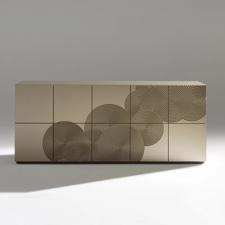 Dressoir met 5 deuren in gelakt MDF met handgegraveerde en afgewerkte decoratie - Krab Viadurini