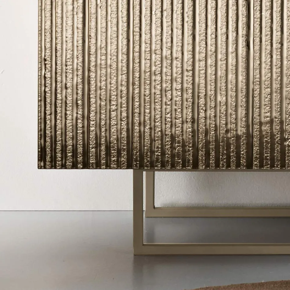 Dressoir met twee deuren, gecoat in melamine met geribbeld glas, gemaakt in Italië - Ninfa Viadurini