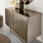 Dressoir met twee deuren, gecoat in melamine met geribbeld glas, gemaakt in Italië - Ninfa Viadurini