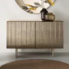 Dressoir met twee deuren, gecoat in melamine met geribbeld glas, gemaakt in Italië - Ninfa Viadurini