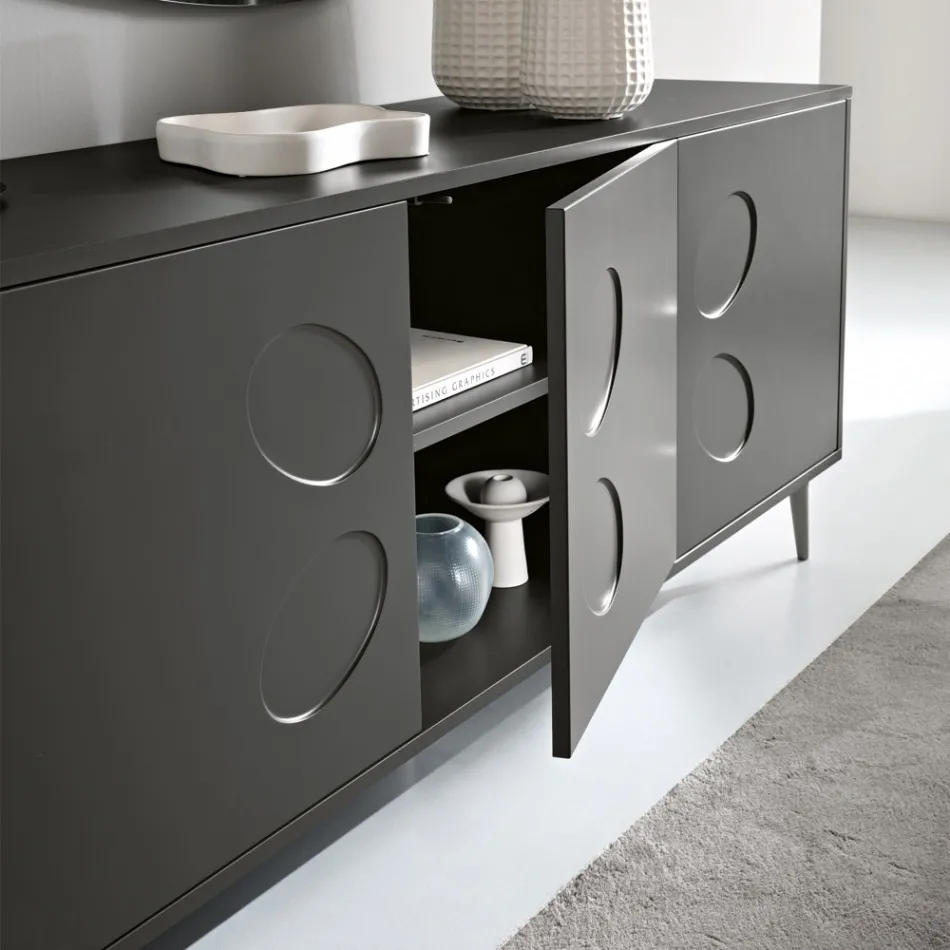 Driedelig dressoir van melamine en MDF met metalen onderstel, gemaakt in Italië - Rialto Viadurini