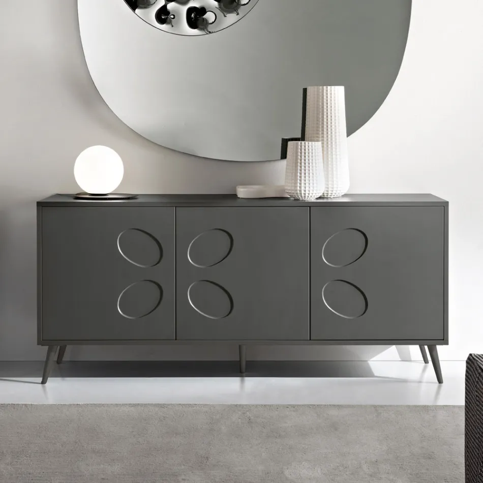 Driedelig dressoir van melamine en MDF met metalen onderstel, gemaakt in Italië - Rialto Viadurini