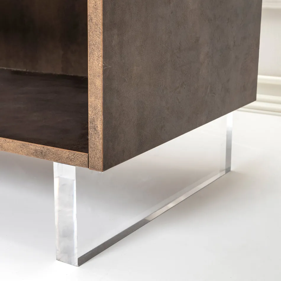 Dressoir met 2 deuren en 2 open zijvakken in melamine Made in Italy - Muis Viadurini