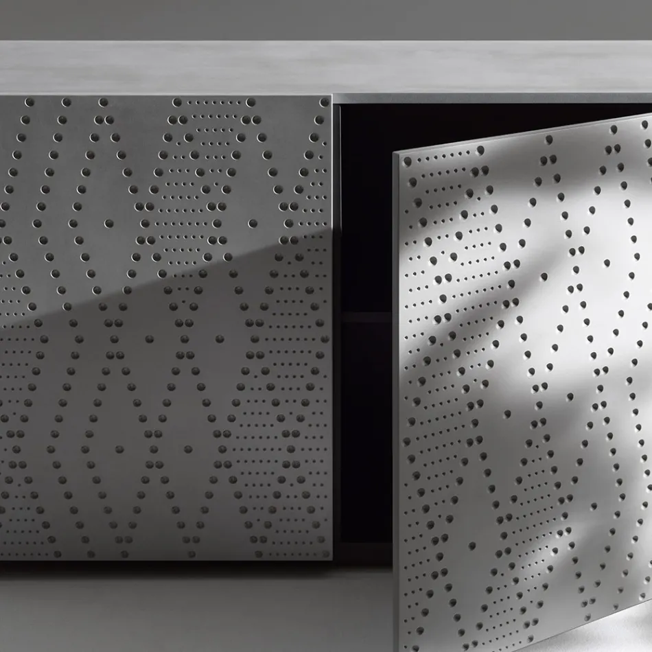 Dressoir met 3 deuren en 3 interne planken, gegoten aluminium decoratie - Schorpioen Viadurini