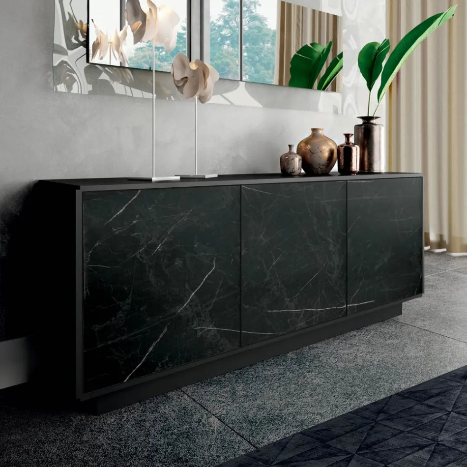 Dressoir met 3 deuren en gelakte en gelamineerde structuur Made in Italy - Ferrara Viadurini