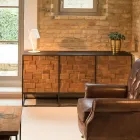 Dressoir met 3 deuren in patchworkstructuur van gerecycled hout en metaal - Schuif Viadurini