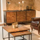 Dressoir met 3 deuren in patchworkstructuur van gerecycled hout en metaal - Schuif Viadurini