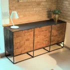 Dressoir met 3 deuren in patchworkstructuur van gerecycled hout en metaal - Schuif Viadurini