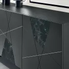 Dressoir met 3 deuren van gelakt MDF met pantograaf- en marmerlook glazen inzetstukken - Danila Viadurini